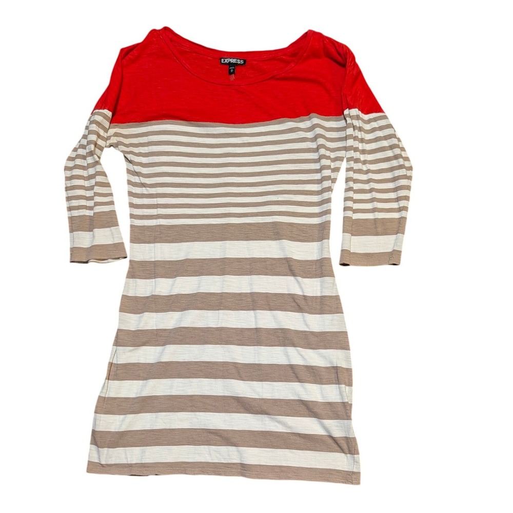 Express Womens Red Striped Colorblock 3/4 Sleeve Slub Knit Tunic Top Size M
